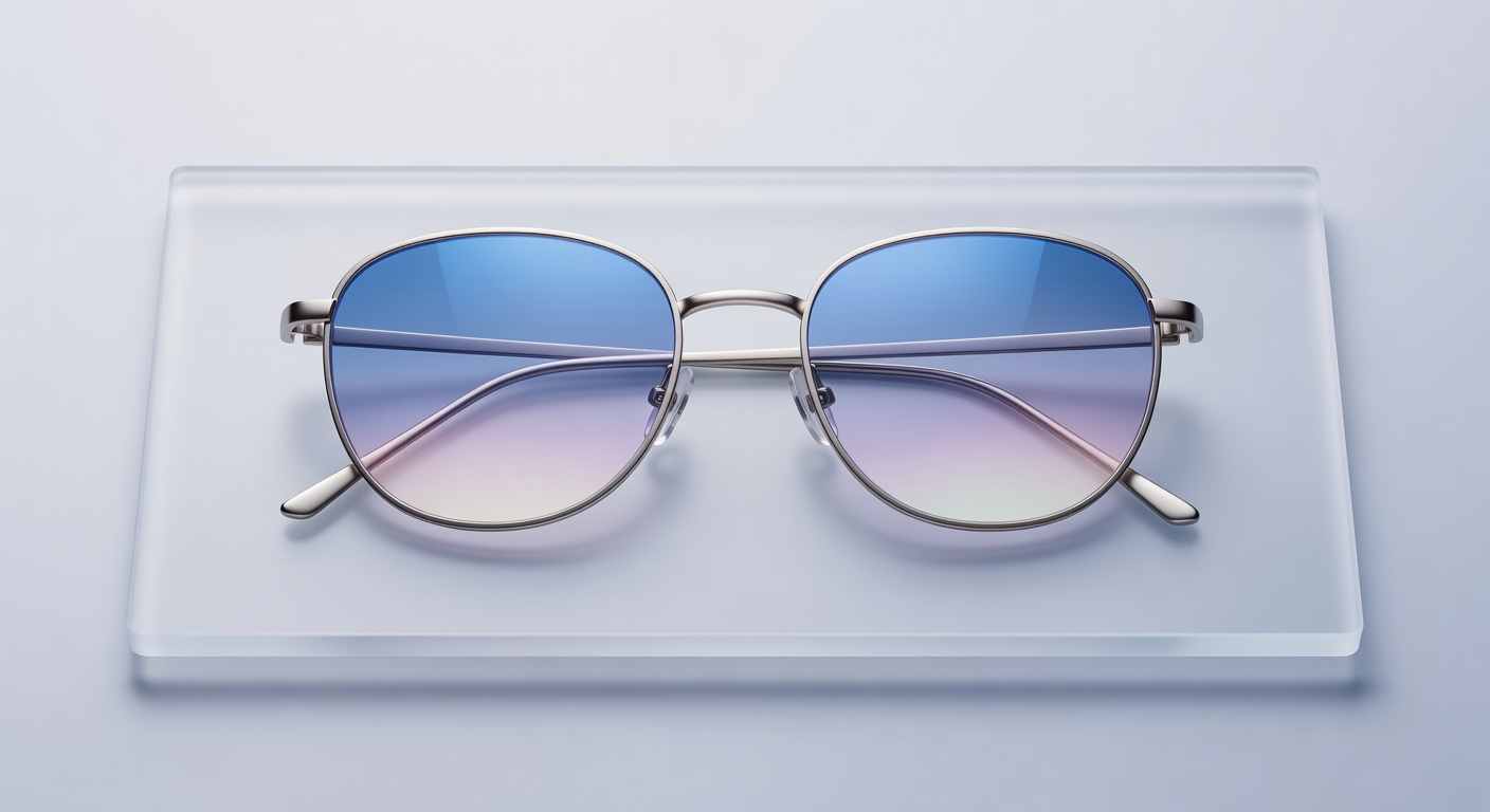 Blue light glasses with soft gradient reflections