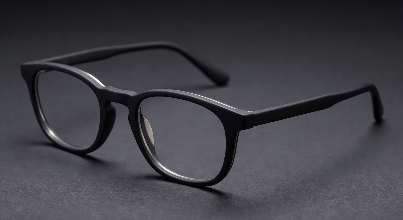 Classic black frame eyeglasses detail view