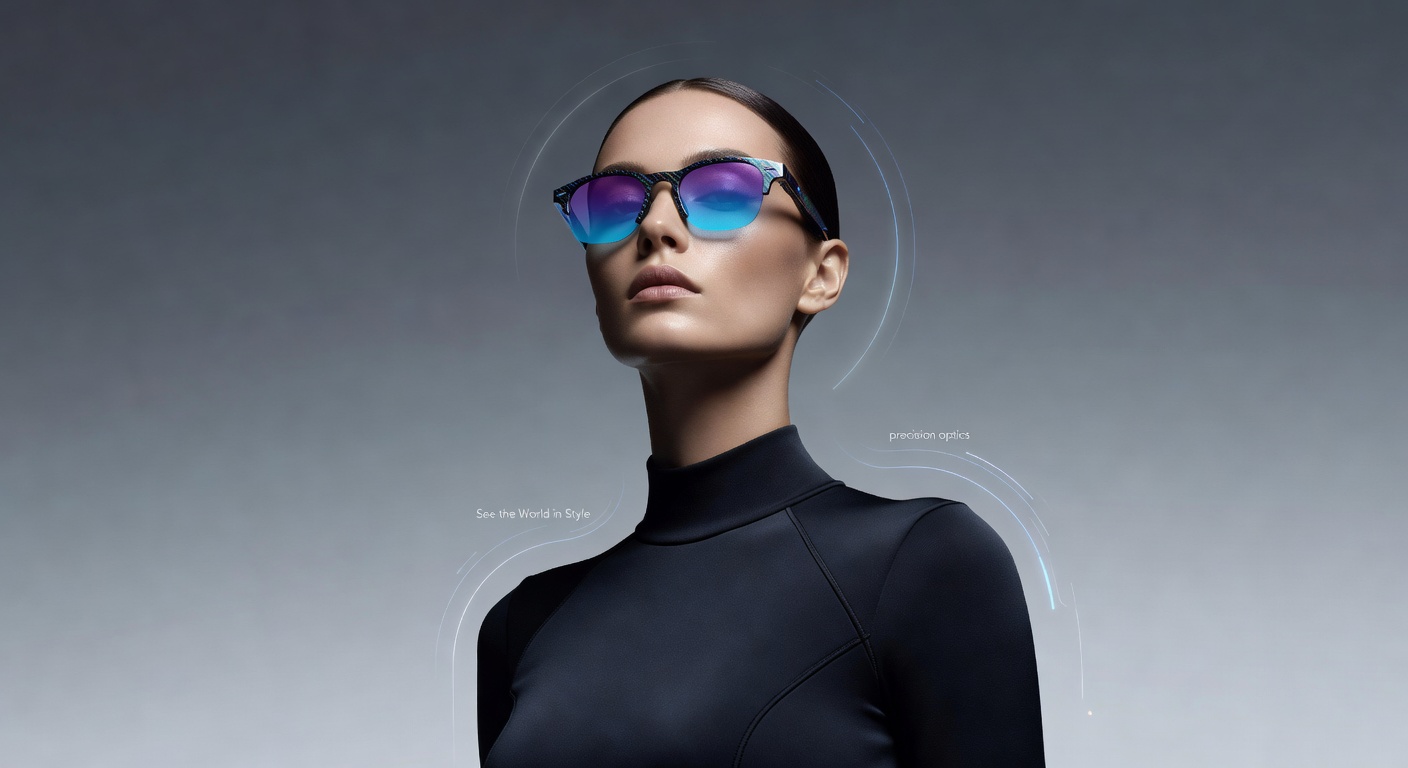 Futuristic eyewear model in glossy studio lighting