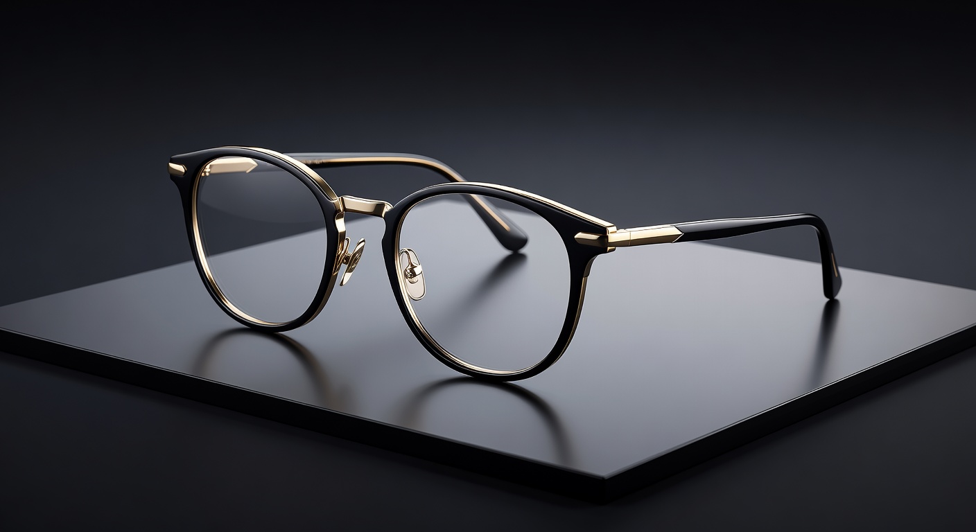 Luxury gold rim glasses with editorial lighting