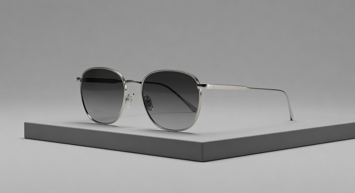 Minimal silver frame eyewear with studio lighting