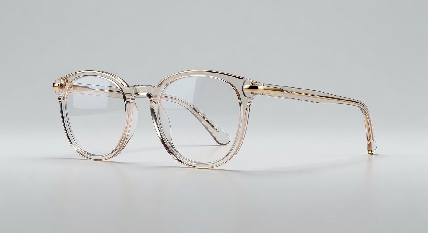 Modern transparent frame glasses with soft reflections